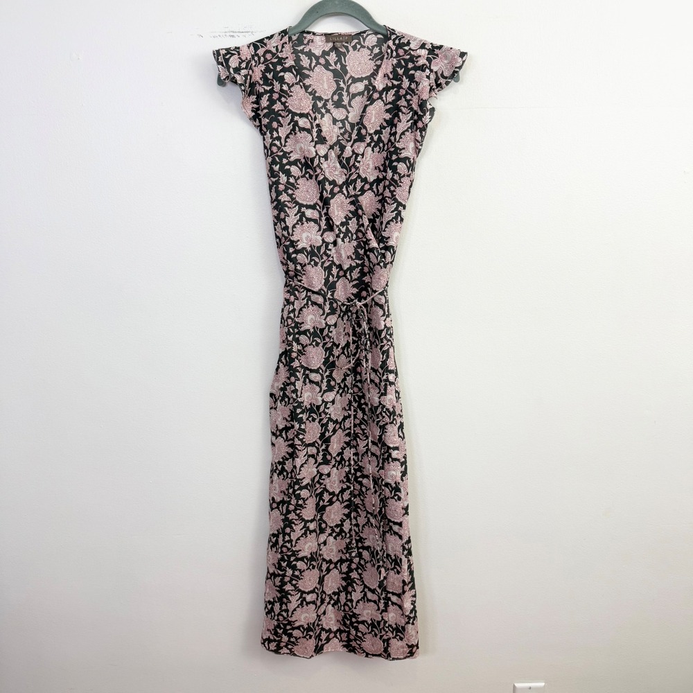 Lilla P Black Maxi Dress with Pink Floral Print